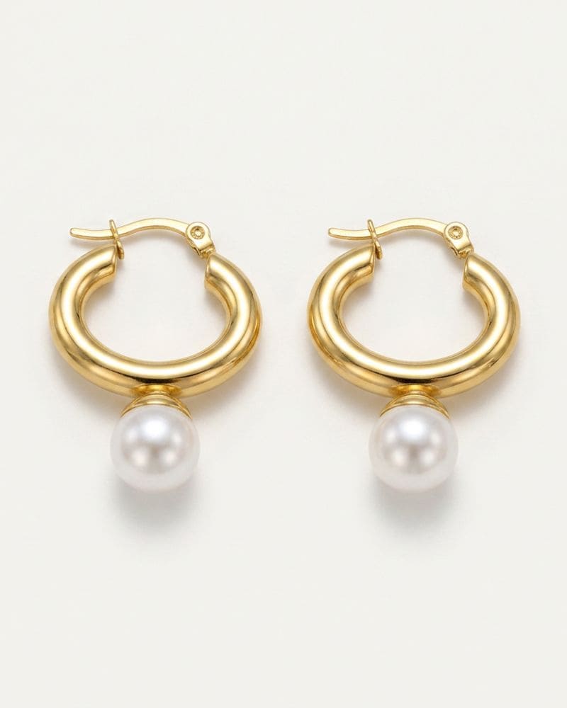 Meredith Gold Pearl Drop Hoop Earrings