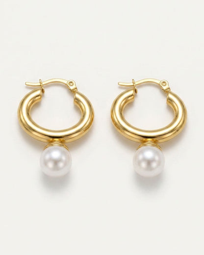 Meredith Gold Pearl Drop Hoop Earrings