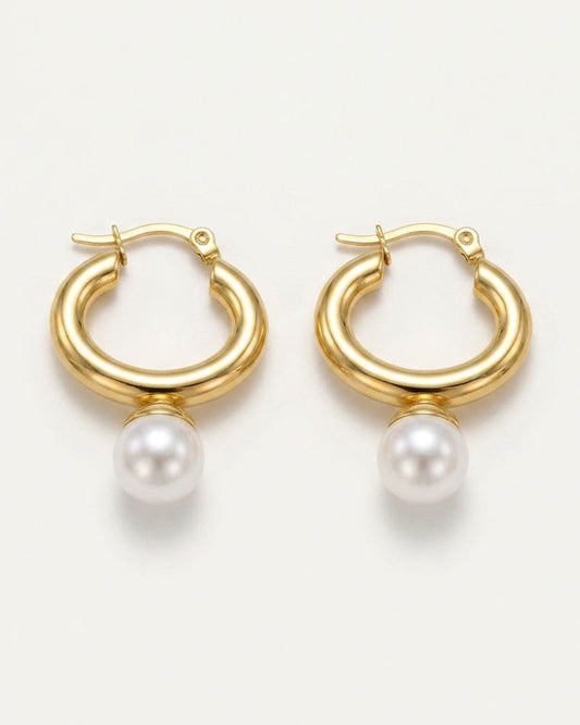 Meredith Gold Pearl Drop Hoop Earrings