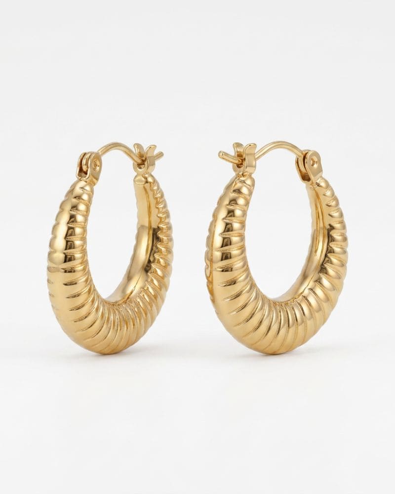 Olivia Gold Ribbed Hoop Earrings