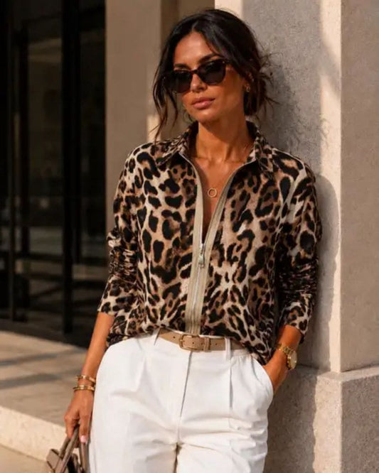 Jacqueline Zip Up Shirt Leopard