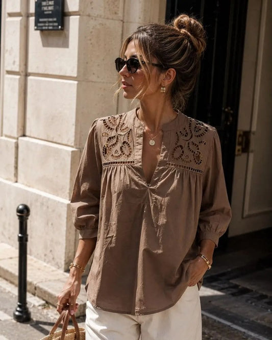Serena Embroidery Blouse Brown