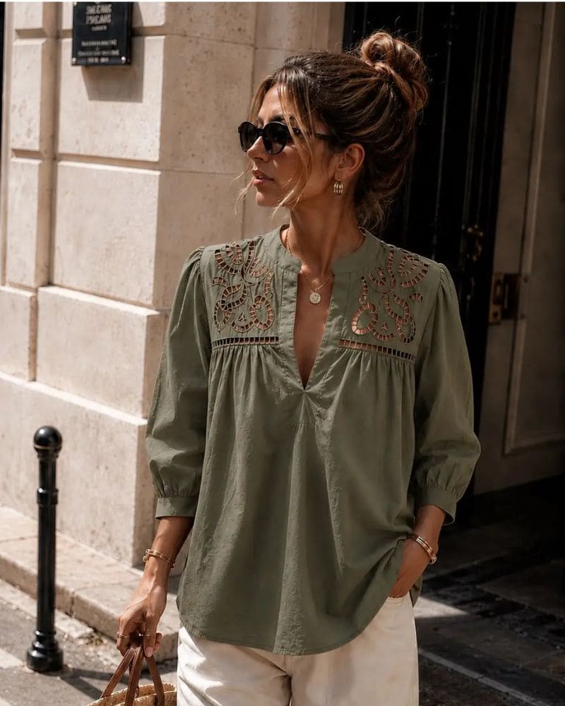 Serena Embroidery Blouse Khaki