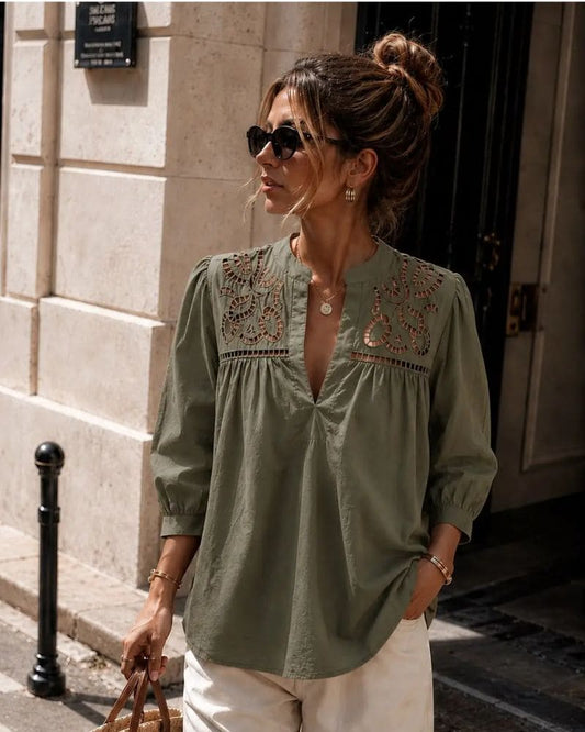 Serena Embroidery Blouse Khaki