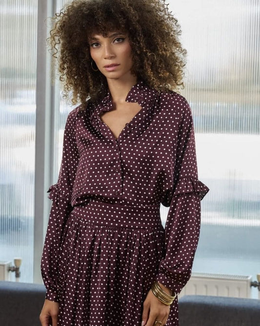 Rhonda Burgundy Polka Dot Blouse