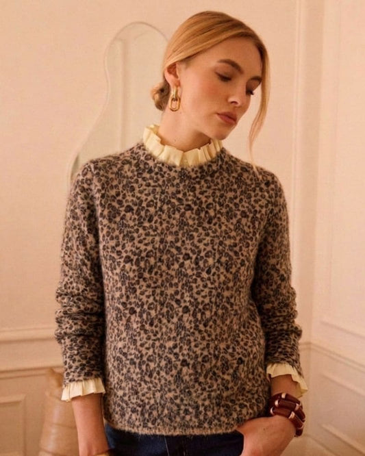 Leanne Leopard Print Faux Collar Top