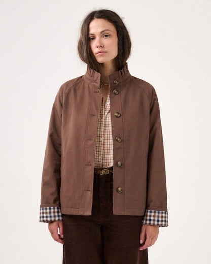 Maria Brown Ruffle Neck Jacket