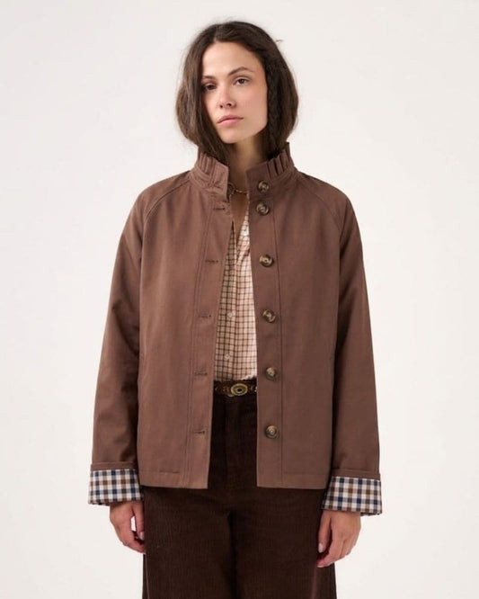 Maria Brown Ruffle Neck Jacket