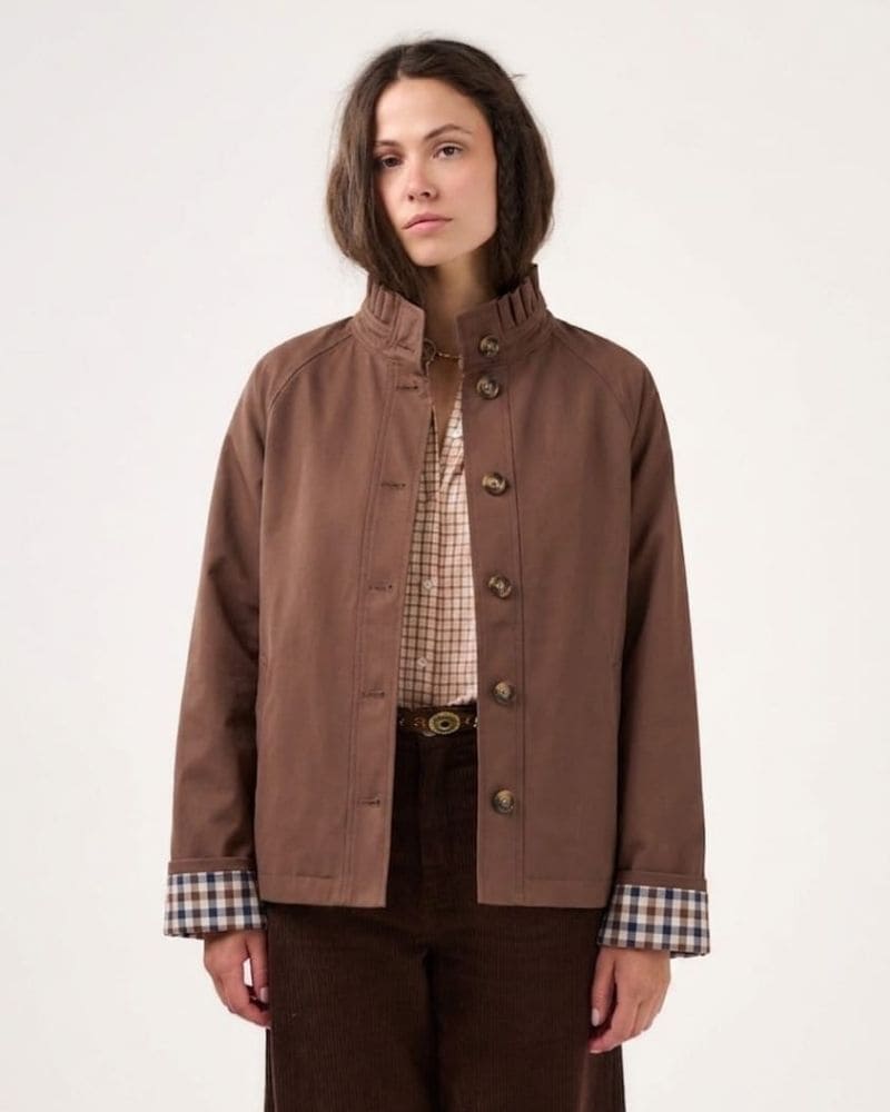 Maria Brown Ruffle Neck Jacket