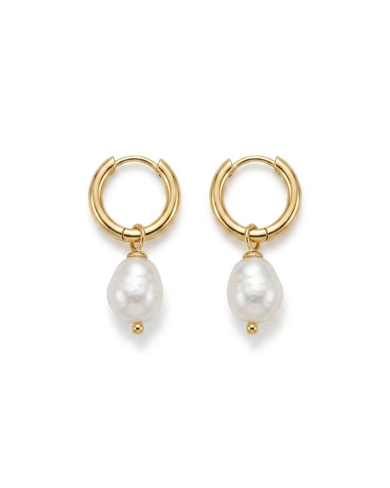 Kayla Pearl Drop Hoop Earrings