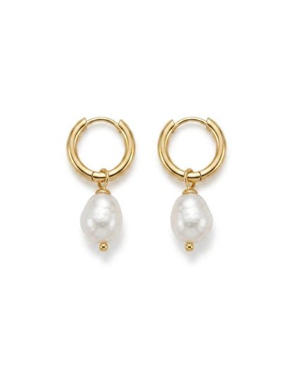 Kayla Pearl Drop Hoop Earrings