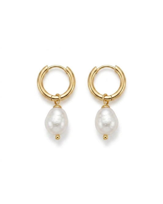 Kayla Pearl Drop Hoop Earrings