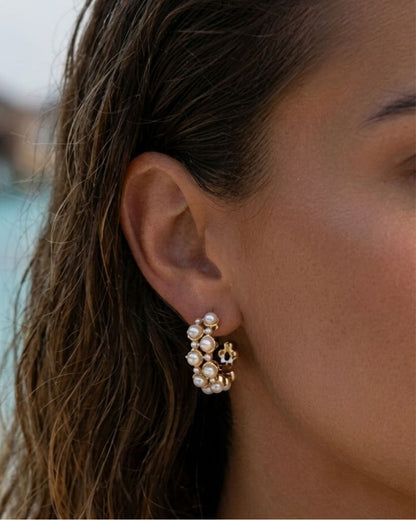 Sophia Pearl & Rhinestone Hoop Earrings Gold