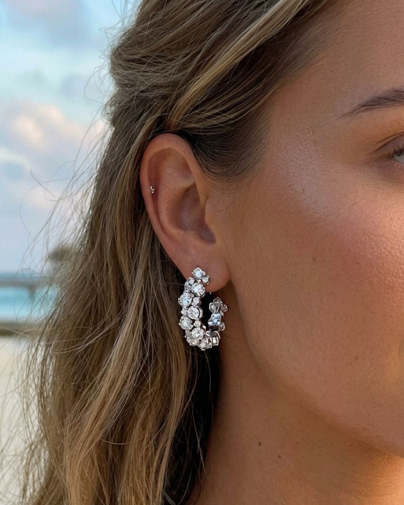 Sophia Pearl & Rhinestone Hoop Earrings Silver