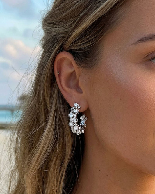Sophia Pearl & Rhinestone Hoop Earrings Silver