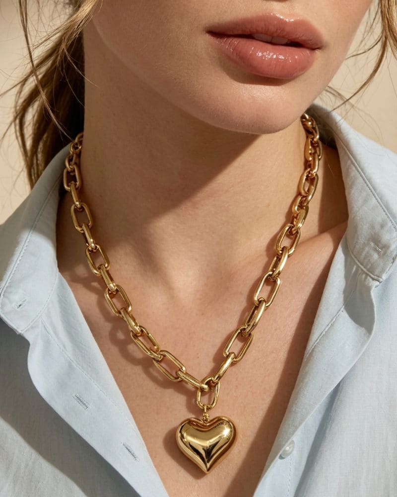 Victoria Gold Chain Necklace with Puffy Heart Pendant
