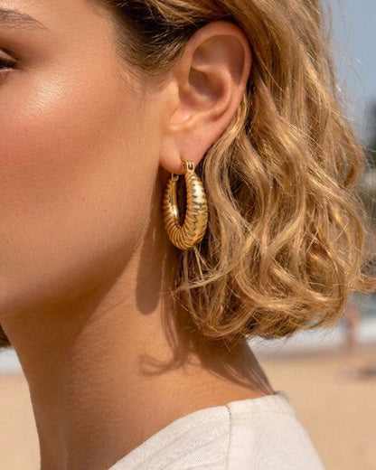 Olivia Gold Ribbed Hoop Earrings