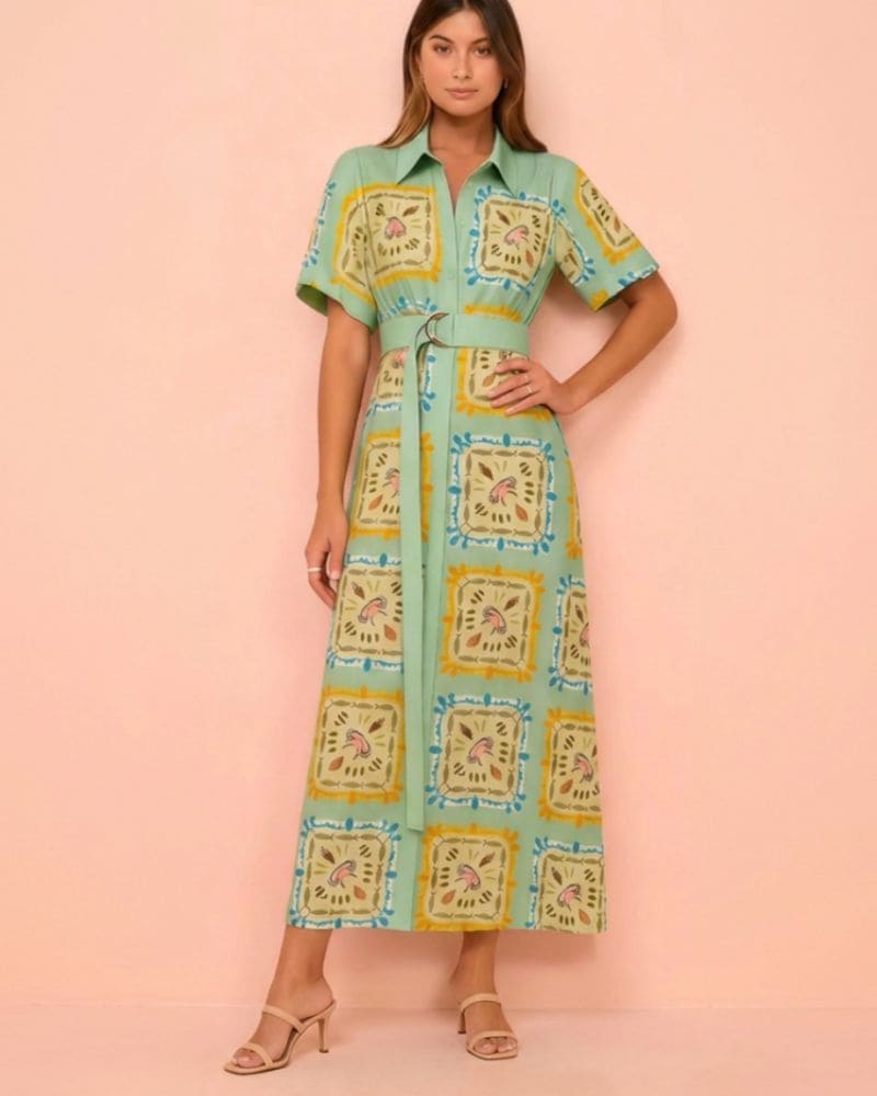 Reina Short Sleeve Belted Dress