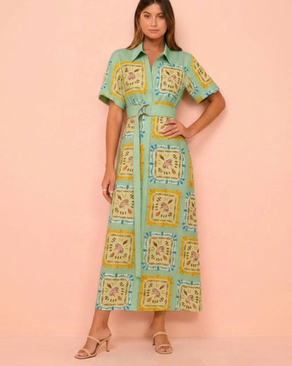 Reina Short Sleeve Belted Dress