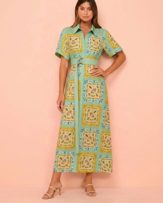 Reina Short Sleeve Belted Dress