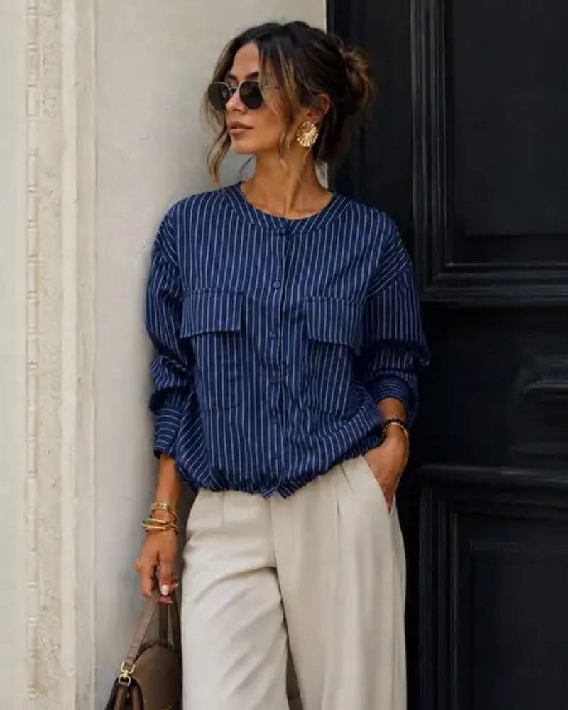Elisia Striped Blouse Navy
