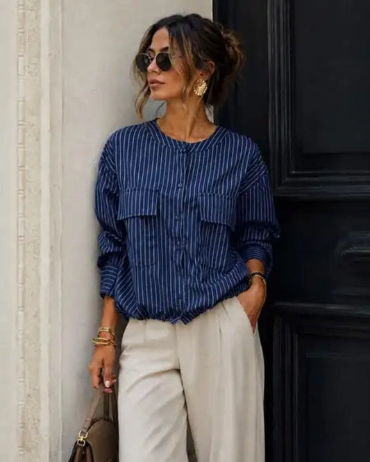 Elisia Striped Blouse Navy