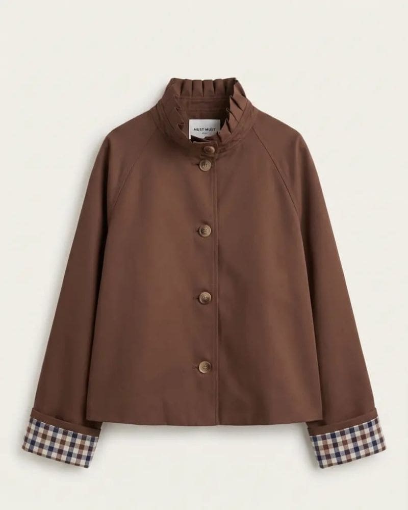 Maria Brown Ruffle Neck Jacket