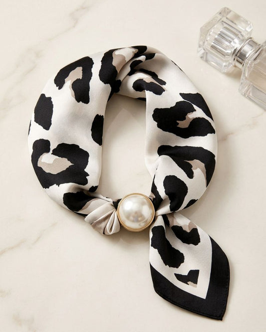 Mai silky mixed-colour scarf with magnetic pearl clasp