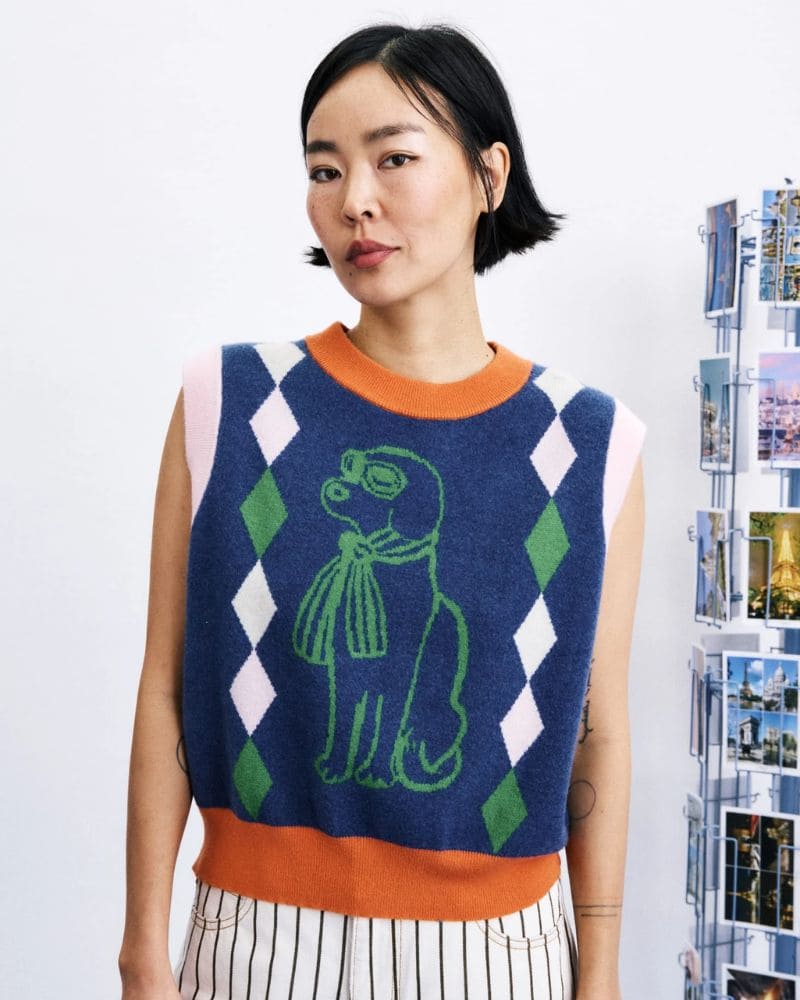 FRNCH TORQUAY navy blue sleeveless cropped vest with contrasting ribbed hem