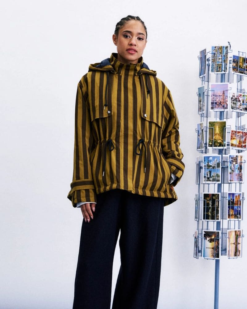 FRNCH CATBELLS olive hooded jacket with contrasting trim and drawstring waist