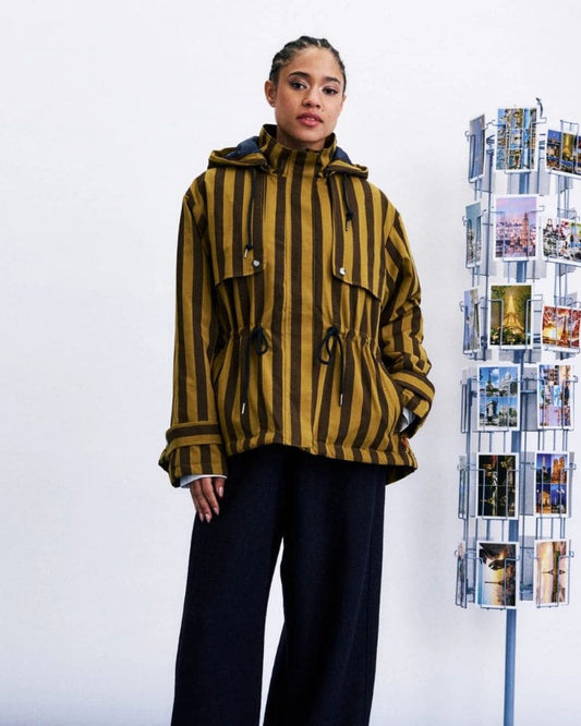 FRNCH CATBELLS olive hooded jacket with contrasting trim and drawstring waist