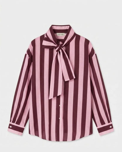 Aliyah Striped Tie-Neck Shirt - Burgundy and Pink