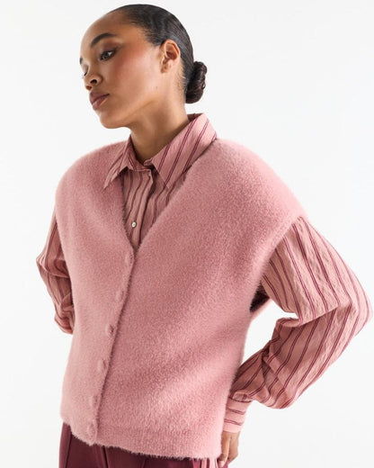 Chelsie Pink Fluffy Sweater Vest