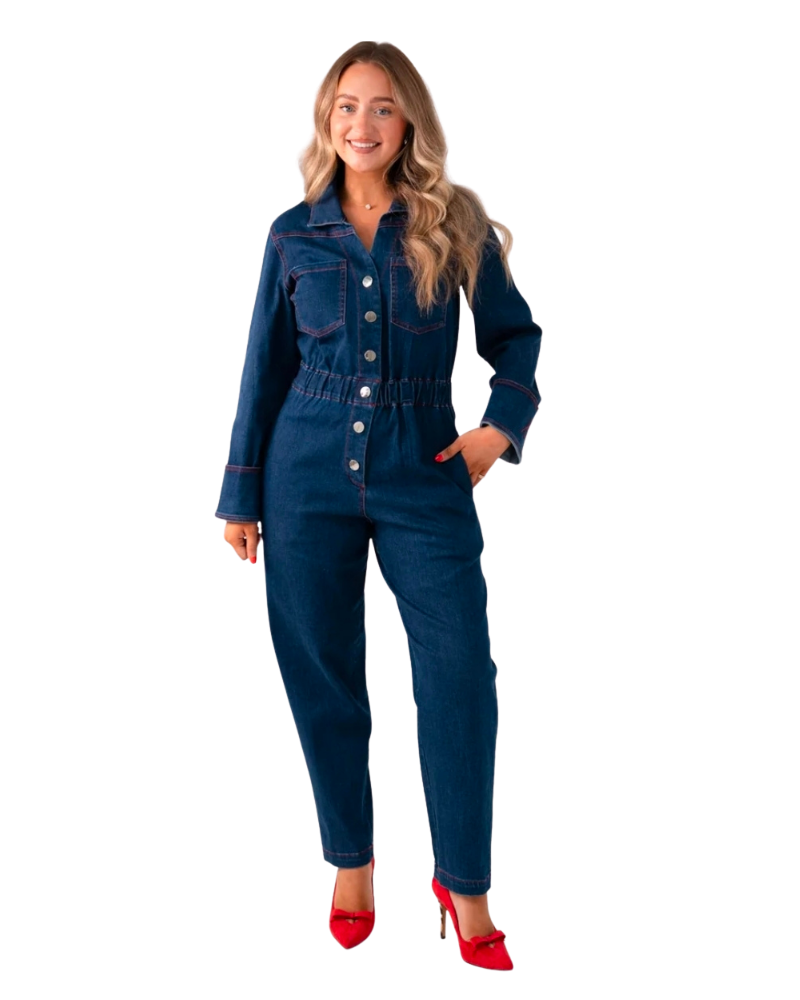 Love Laura Denim Jumpsuit in Dark Wash