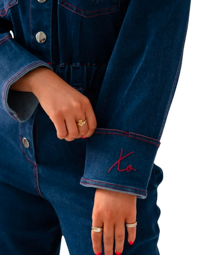 Love Laura Denim Jumpsuit in Dark Wash