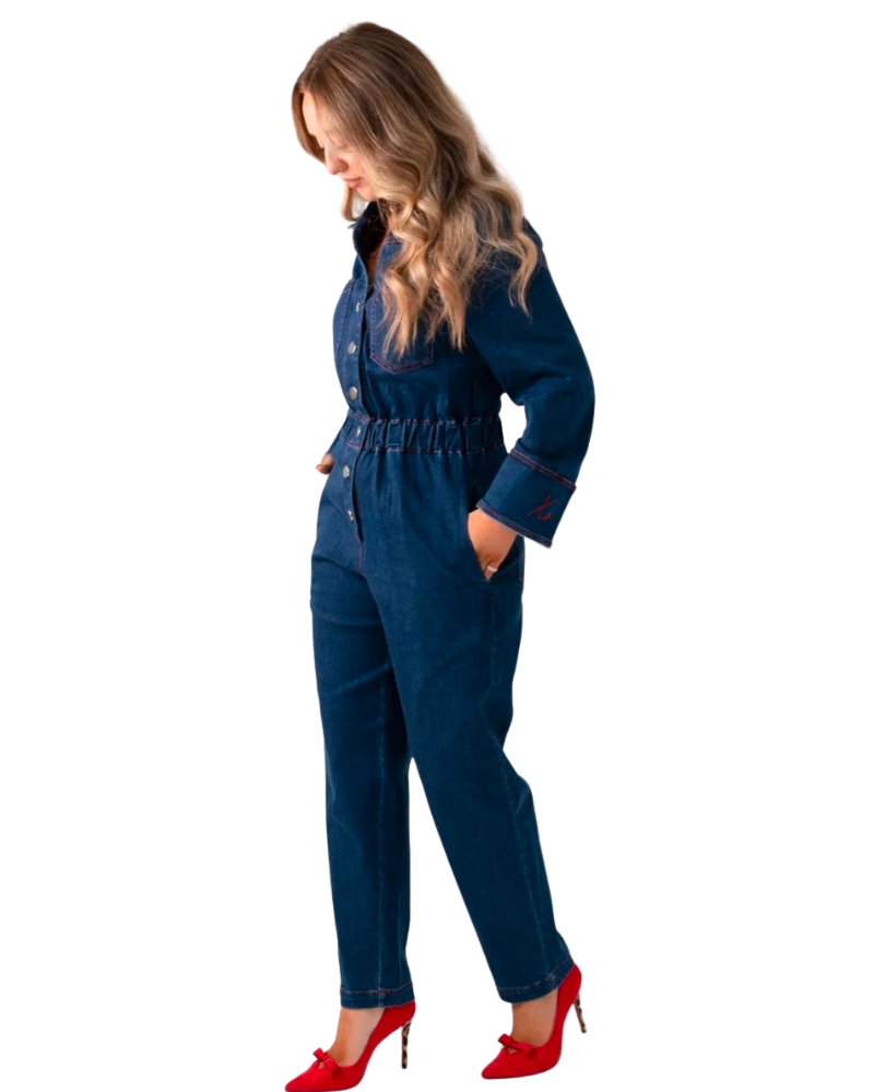 Love Laura Denim Jumpsuit in Dark Wash