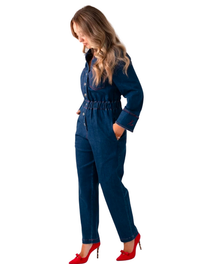 Love Laura Denim Jumpsuit in Dark Wash