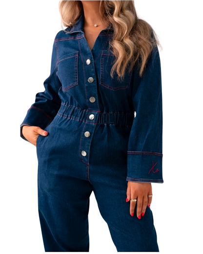 Love Laura Denim Jumpsuit in Dark Wash