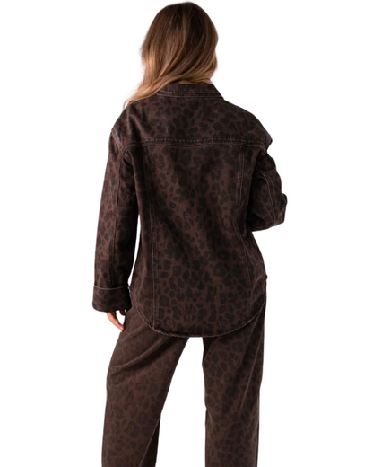 Love Laura Denim Shacket in Dark Leopard Print