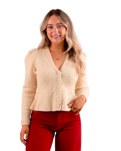 Love Laura Pearl Cardigan in Cream
