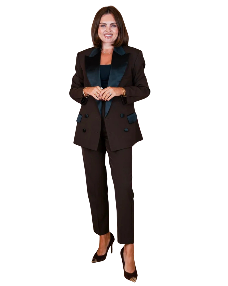 Love Laura Tuxedo Power Blazer in Chocolate