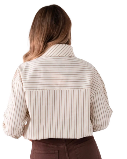 Love Laura Pinstripe Bow Blouse in Nude