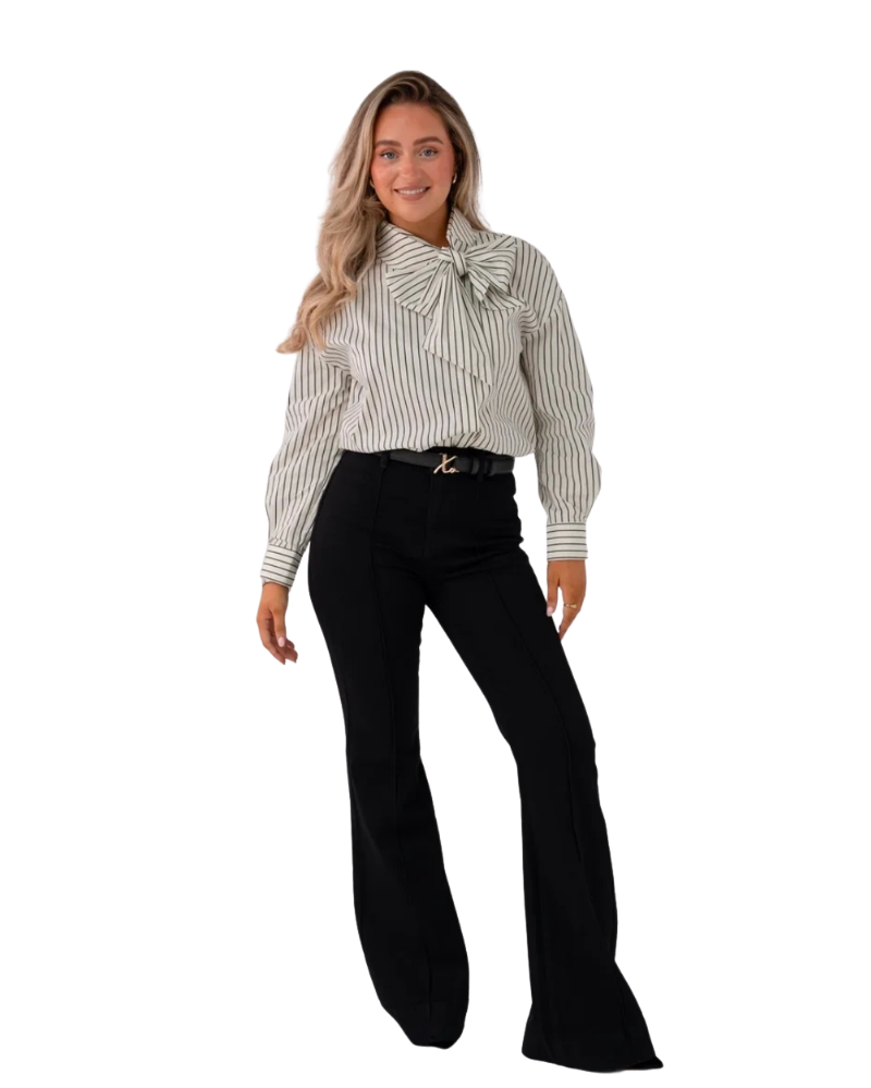 Love Laura Pinstripe Bow Blouse in Black and White