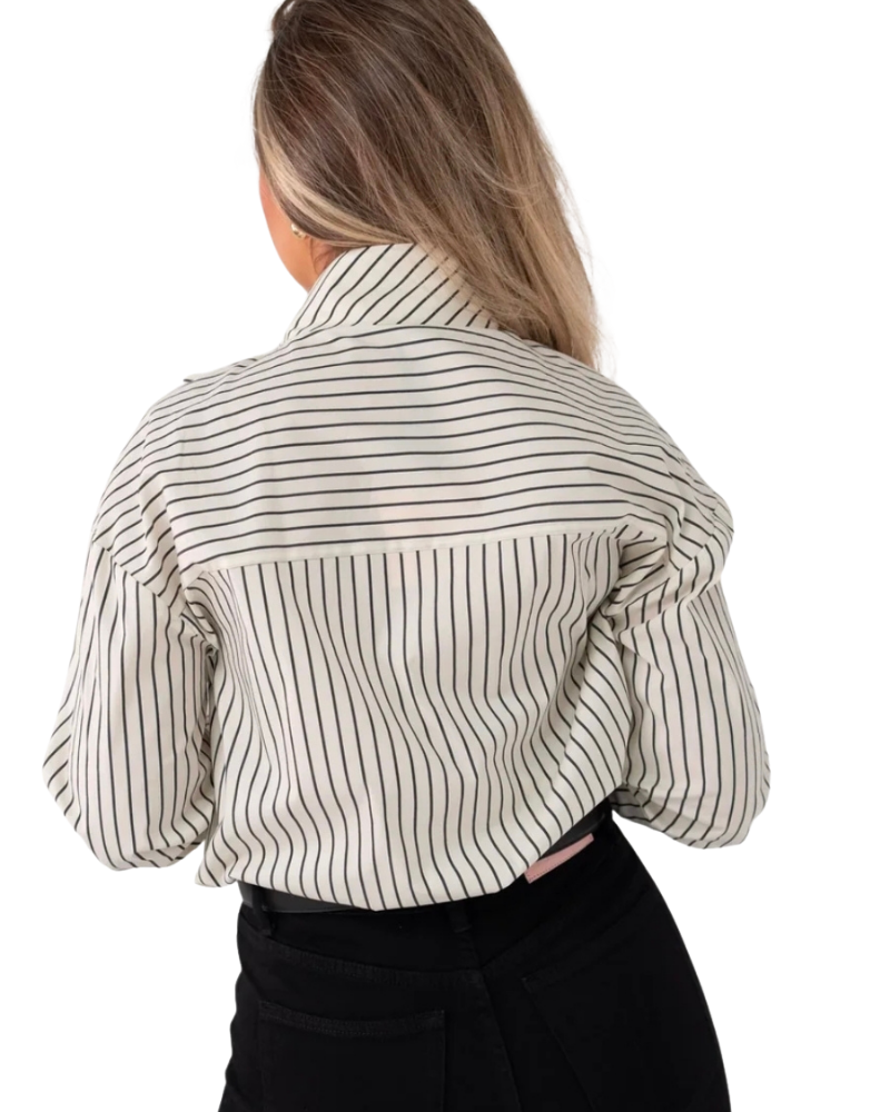 Love Laura Pinstripe Bow Blouse in Black and White