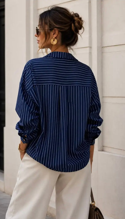 Elisia Striped Blouse Navy