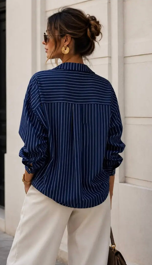 Elisia Striped Blouse Navy