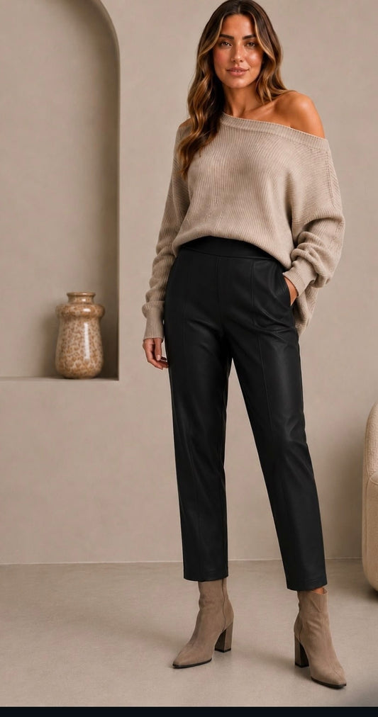 Darling Faux Leather Barrel Leg Trousers Black