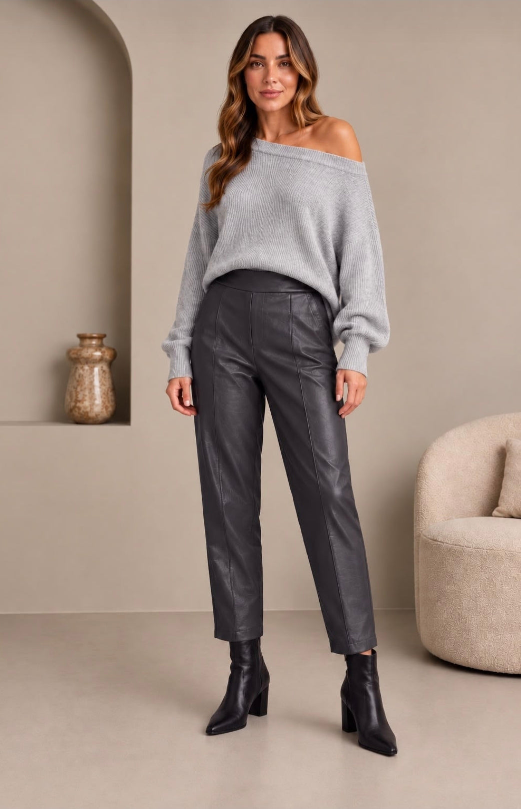 Darling Faux Leather Barrel Leg Trousers  Dark grey