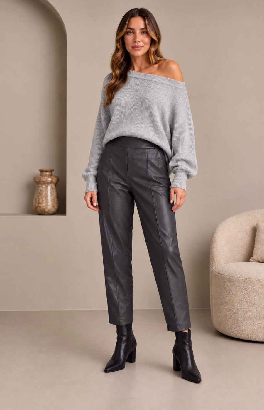 Darling Faux Leather Barrel Leg Trousers  Dark grey