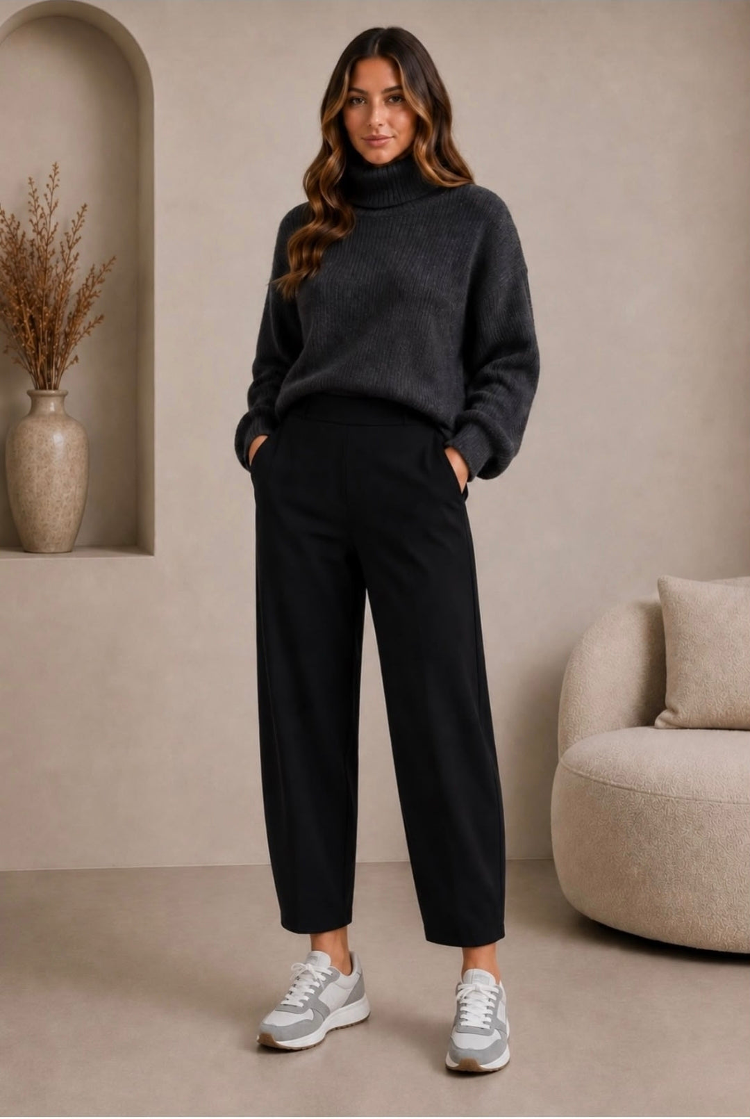 Darling Travel  Barrel Leg Trousers - Black